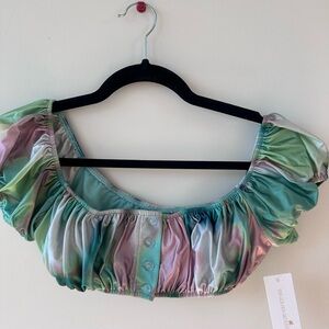 Colorful Puff Sleeve Crop Top swimsuit